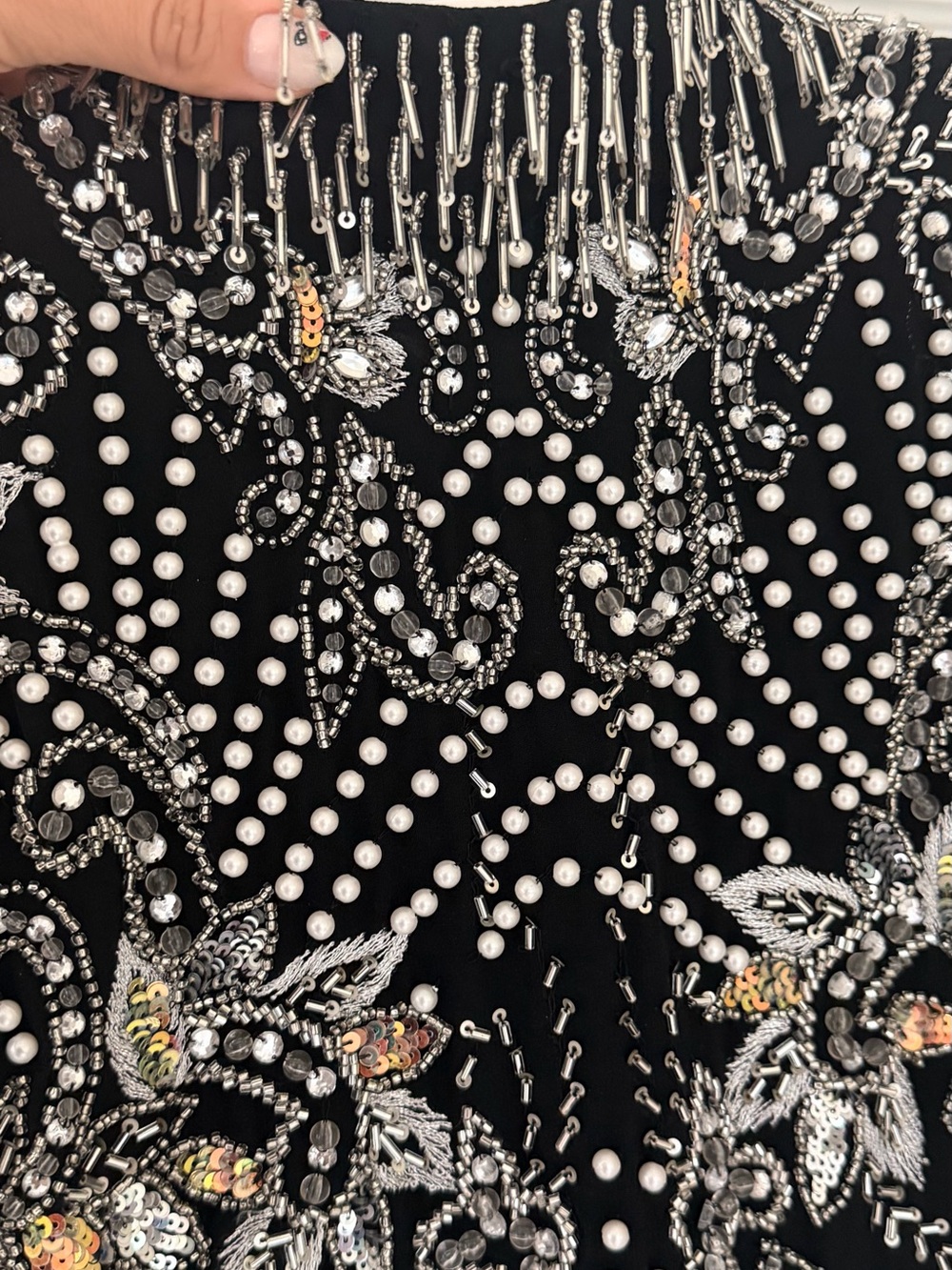 Embellished Black and Silver Fringe Mini Dress - Picture 7 of 10